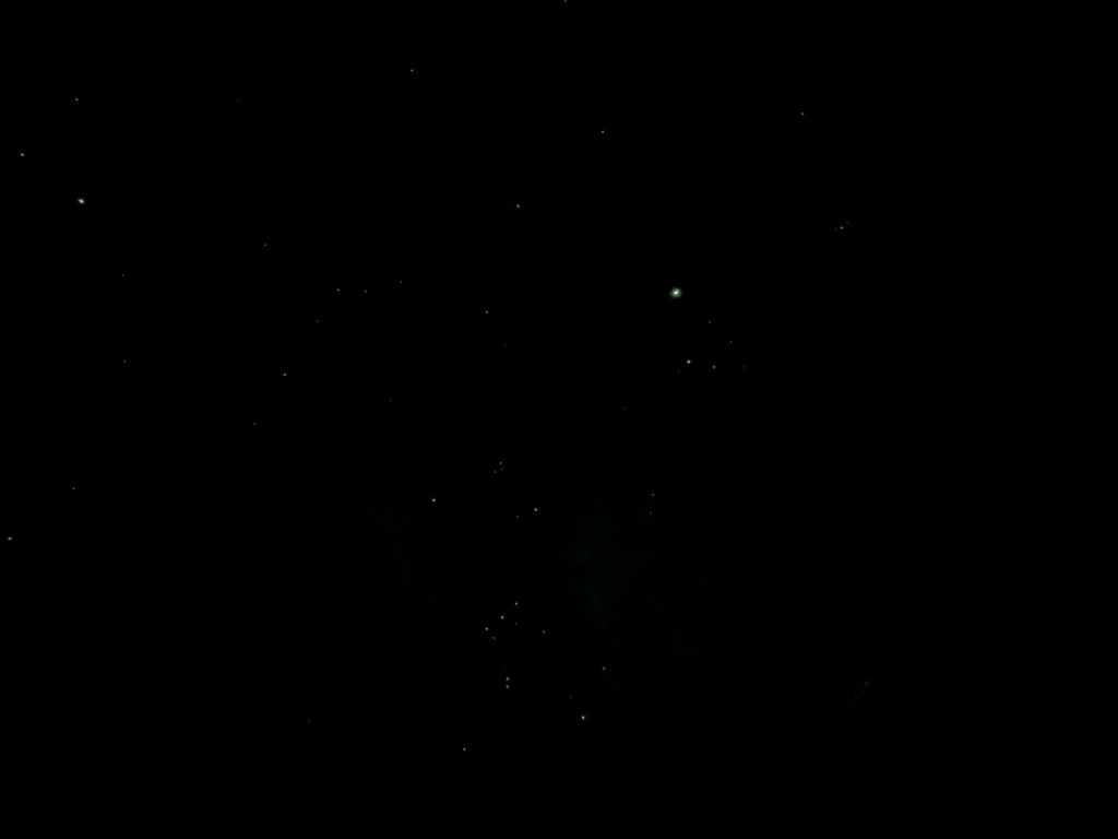 Night sky from the UK, Orion at the bottom, Jupiter above